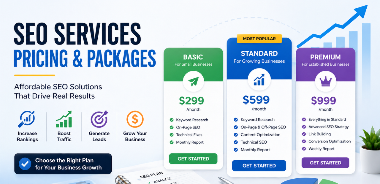 seo services pricing packages with plans and cost comparison