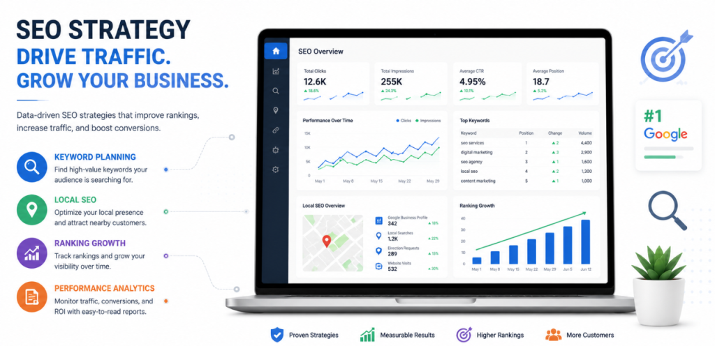SEO Strategy Guides: Advanced SEO Tactics for Service Businesses 1 seo strategy guide with rankings analytics and keyword planning