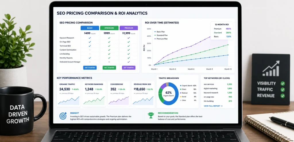 SEO Service Cost & Pricing Guide: How Much Do SEO Services Cost in 2026? 3 local seo services pricing with map and business listings