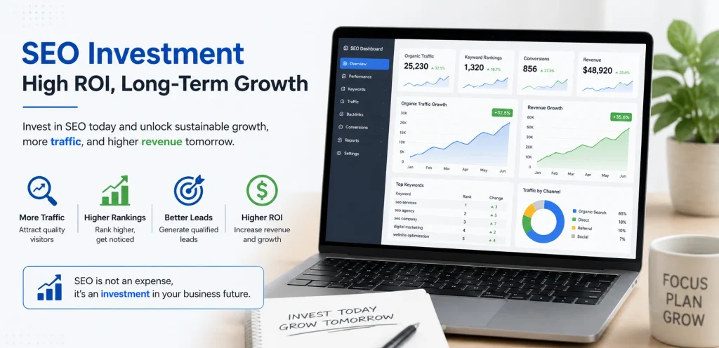 Are SEO Services Worth It? Complete Pricing & ROI Guide for Businesses 1 seo services roi with traffic and revenue growth charts