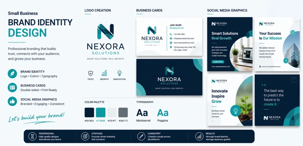 Graphic Design Services for Businesses: Build Strong Branding & Marketing 2 small business graphic design services with logo and branding design