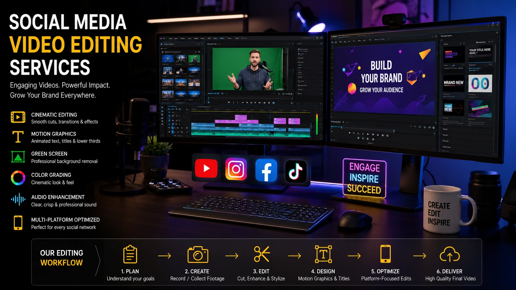 social media video editing services for youtube tiktok instagram and facebook