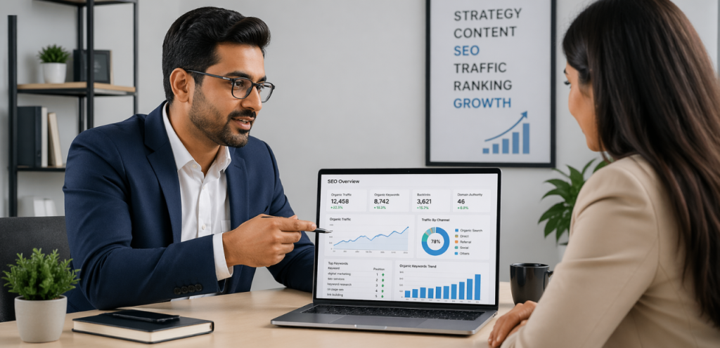 SEO Consulting Services: How Expert Guidance Can Grow Your Business 1 seo consulting services strategy planning with client