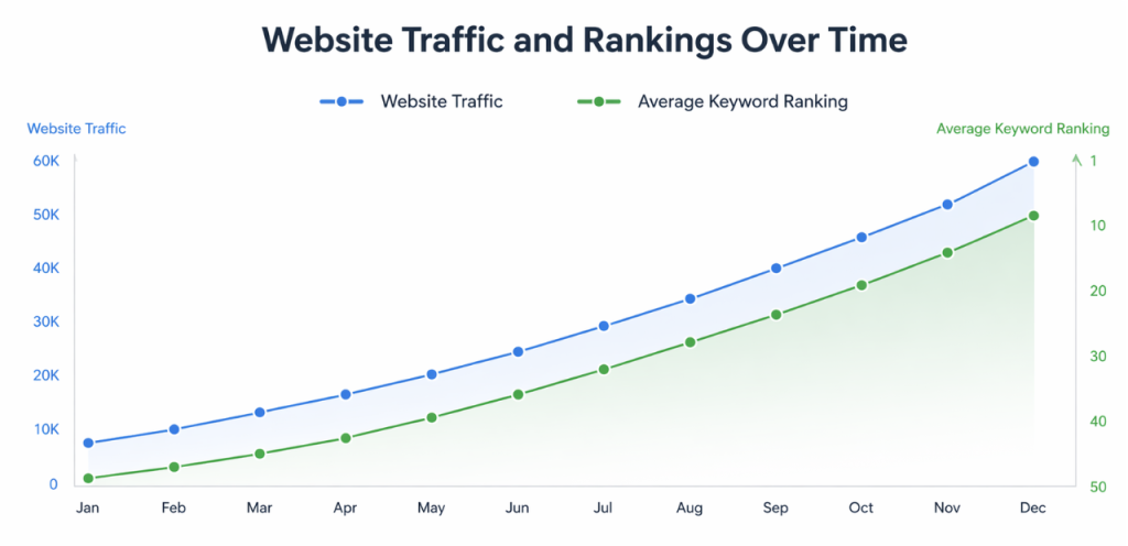 SEO Consulting Services: How Expert Guidance Can Grow Your Business 5 seo growth graph showing increase in traffic and rankings