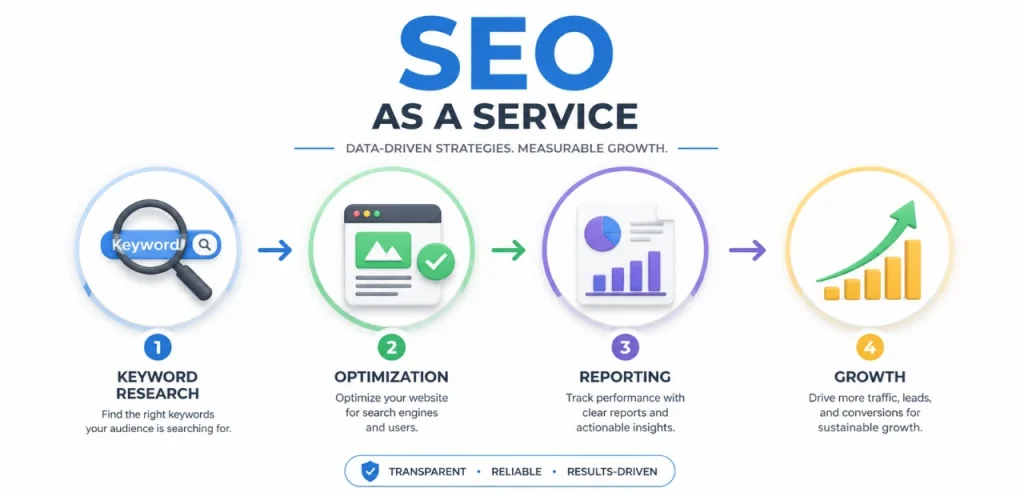 SEO & Digital Marketing Services: Complete Growth Solution 3 seo as a service workflow with optimization and reporting