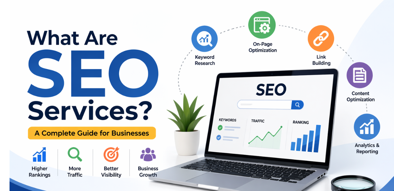 what are seo services concept with seo strategy and analytics