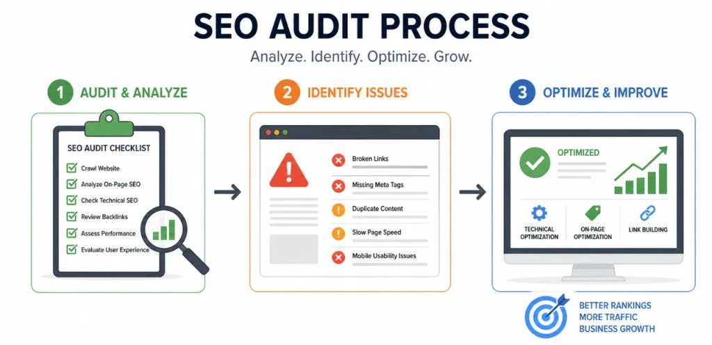 Technical SEO Services: Audit, Migration & Performance Optimization 2 seo auditing services with checklist and optimization steps