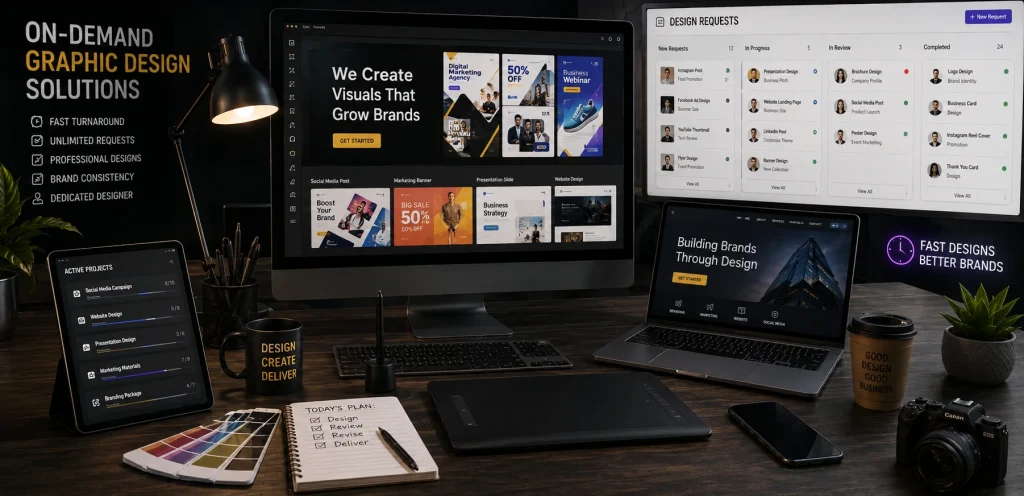 Unlimited Graphic Design Services: Flexible Creative Support for Growing Businesses 3 on demand graphic design services for marketing and business content