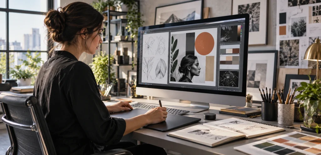 Communicating Through Graphic Design: How Visuals Communicate Ideas 3 Graphic designer creating a professional visual design project