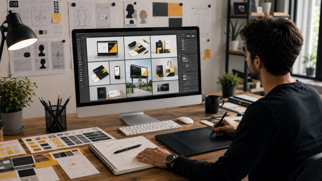 Graphic design brief and project deliverables planning workspace