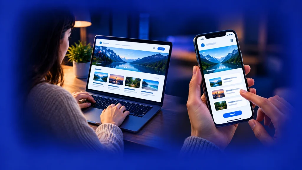 Responsive website design displayed on a laptop and smartphone.