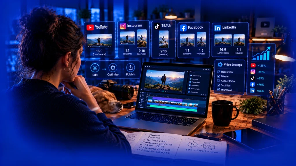 Video editing for YouTube, Instagram, TikTok, Facebook, and LinkedIn formats.