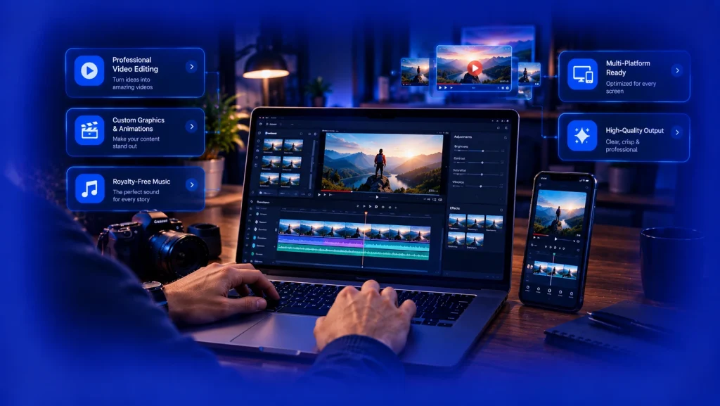 Professional video editing with custom graphics, animations, and high-quality video production.